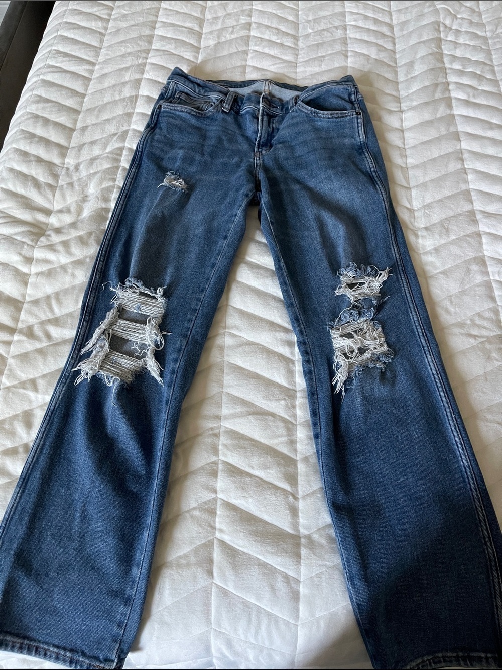 Arizona Jean Company Dark Blue Distressed Low Rise Straight Jeans
